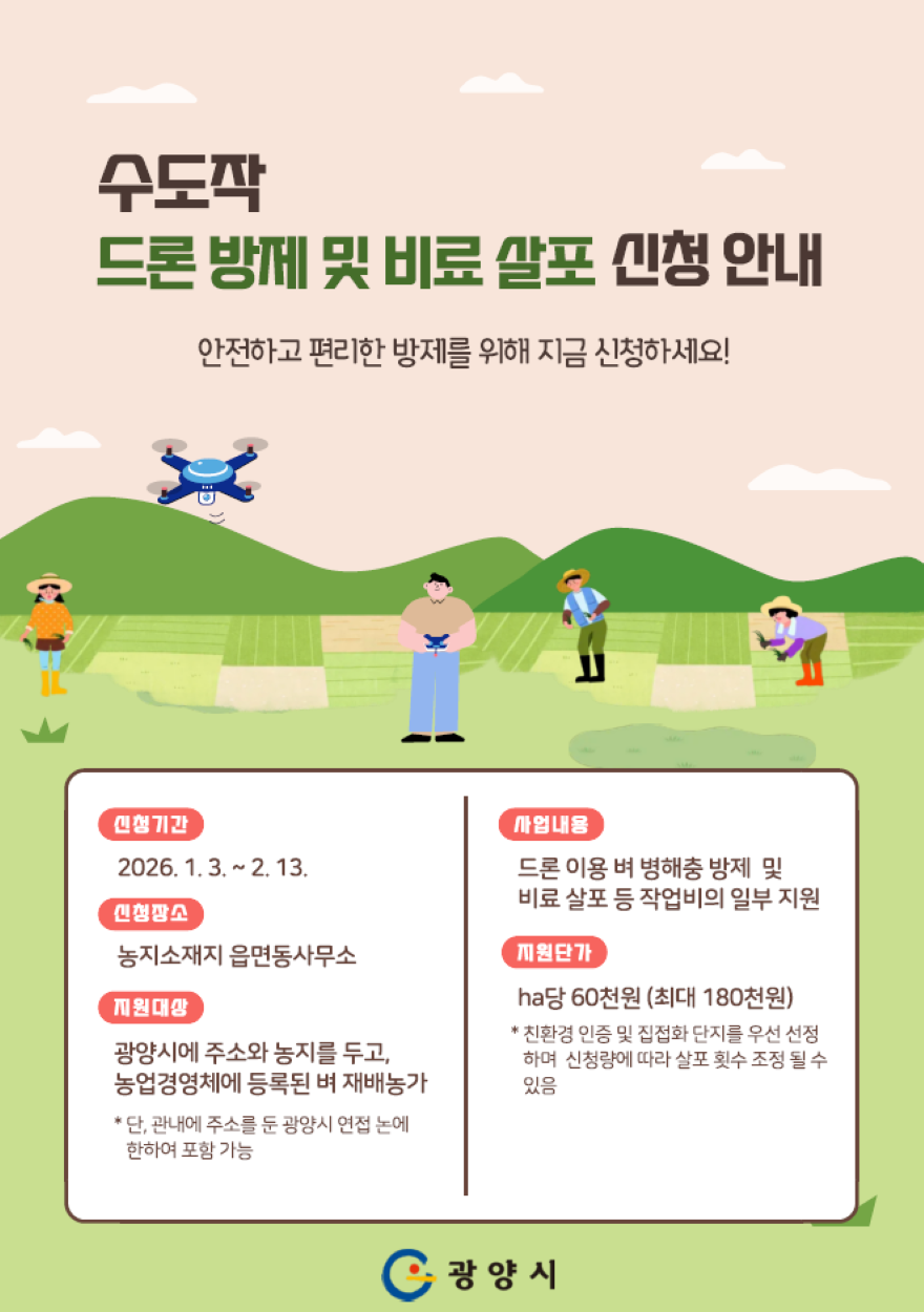 4. 광양시, 수도작 드론 방제·비료 살포 지원사업 추진 - 스마트원예과.png
