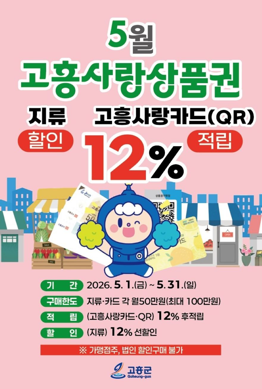 1. 고흥군, 가정의 달 5월 ‘상생소비 함께 해요’ 고흥사랑상품권 12% 할인.jpg
