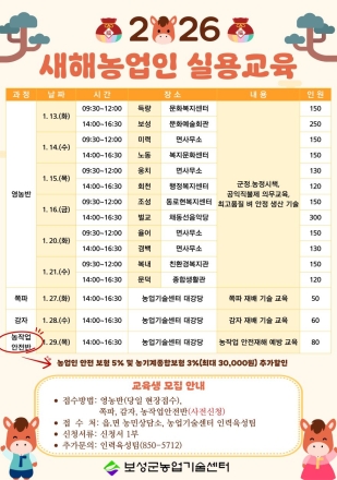2026년 보성군 농업은‘새해농업인 실용교육’으로 시작!